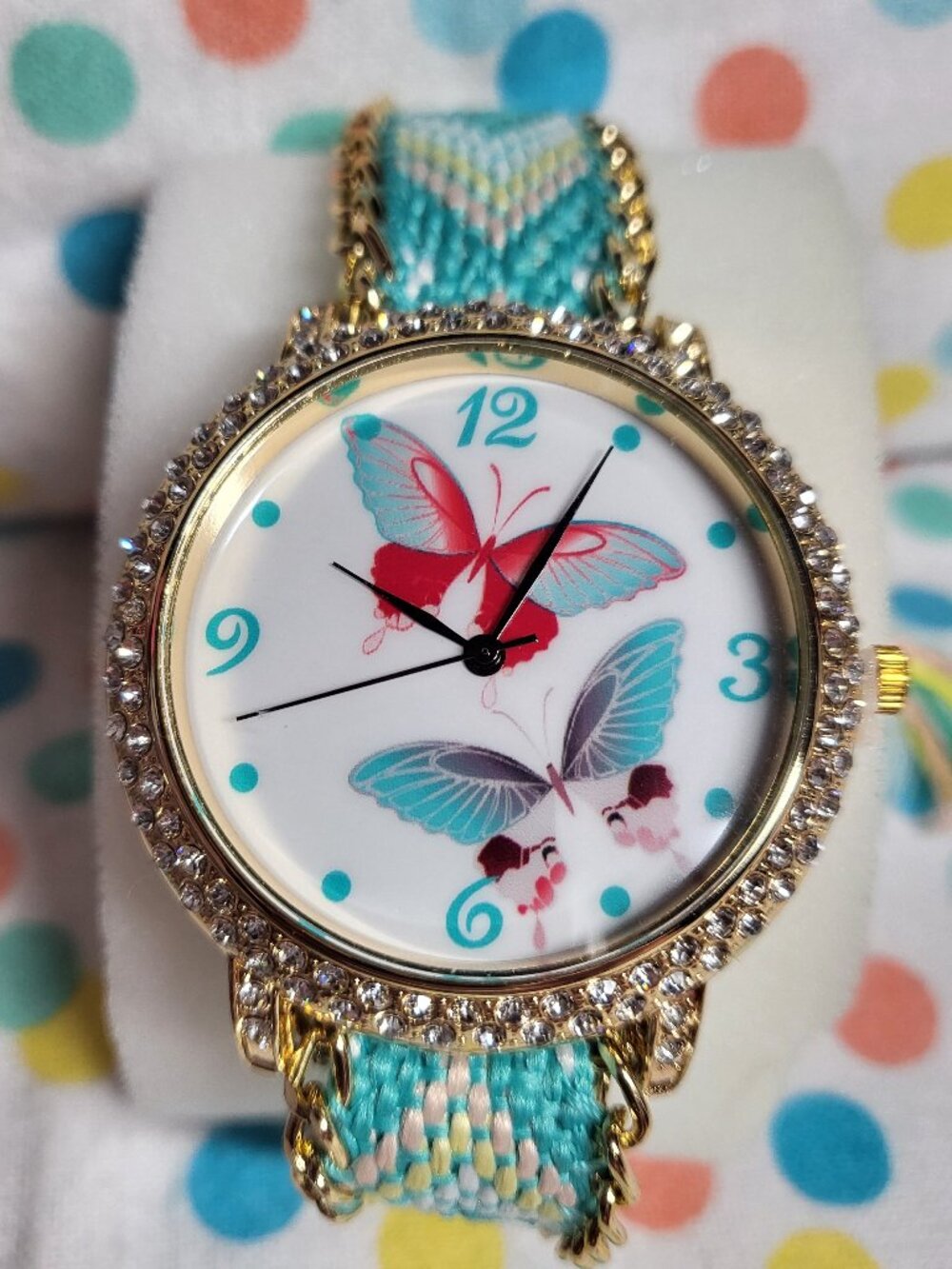 Strada Austrian Crystal Japanese Butterfly Braided Band Watch